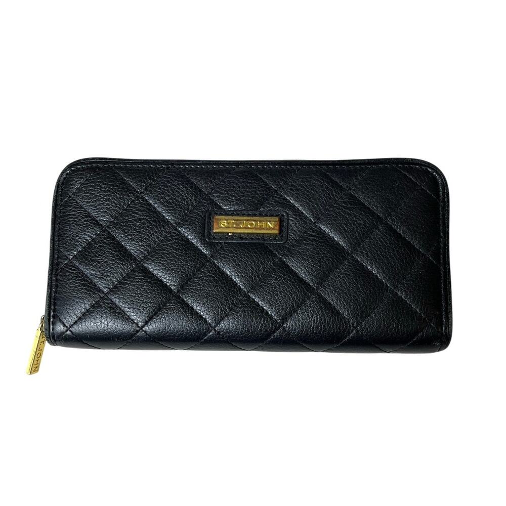 St. John | Quilted Black Zip Around Wallet